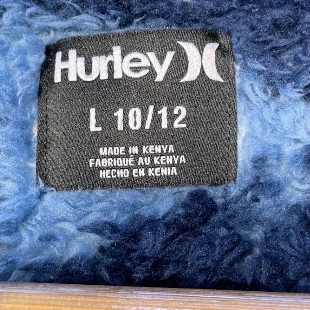 Hurley Boys Sherpa 1/4 Zip Pullover Blue Camo Kangaroo Pockets Size L 10/12 Warm